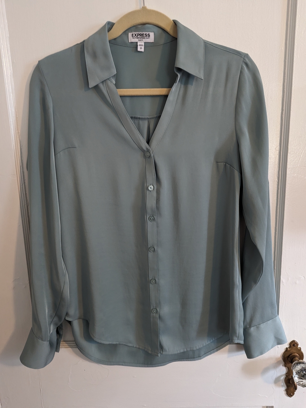 Express Portofino Sea Foam Button-Down Blouse